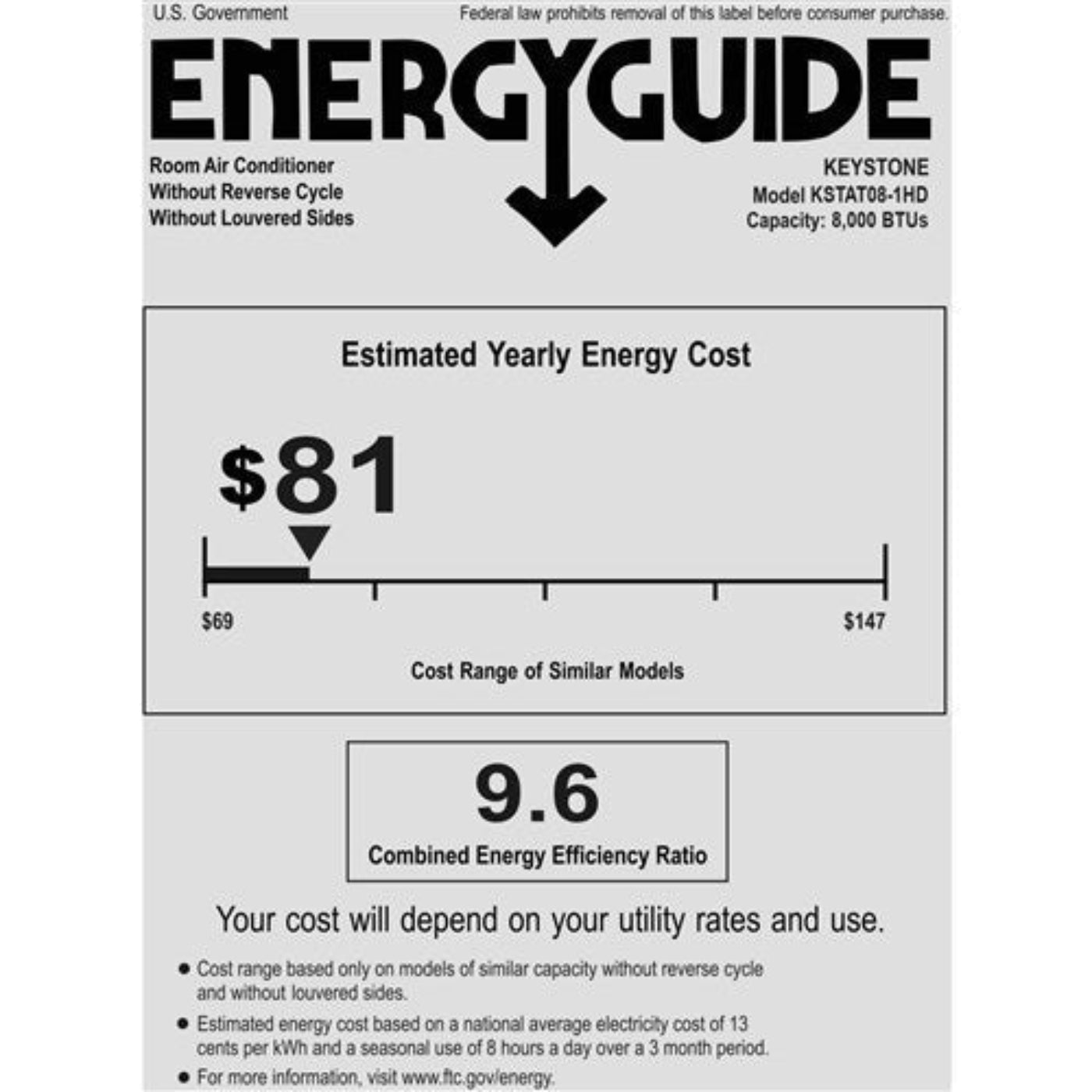 Keystone - 8, 000 BTU Through the Wall Heat/Cool, R32  -  KSTAT08-1HD