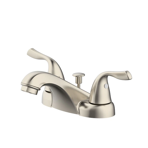 Project Source Ethan Brushed Nickel 2-handle 4-in centerset WaterSense Low-arc Bathroom Sink Faucet with Drain