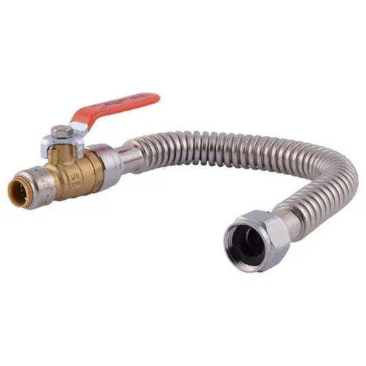 GE SharkBite Max Brass 3/4 in. FIP x 1/2 in. Push-Fit Ball Valve Corrugated Water Heater Connector (18" Length) - URSS3068FX18BV