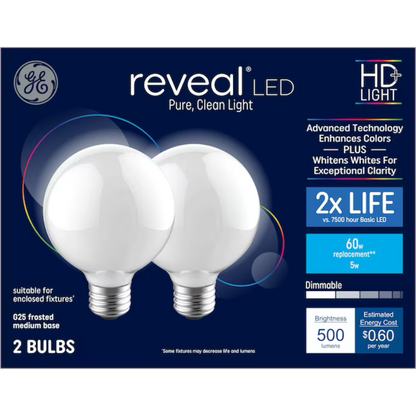 GE Reveal HD 60-Watt EQ G25 Color-enhancing Medium Base (e-26) Dimmable LED Light Bulb  - 71223294