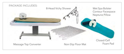 Touch America Stationary Neptune Wet Table and 8-Head Vichy Shower Deluxe Package(82030) - 82030+22003-0100