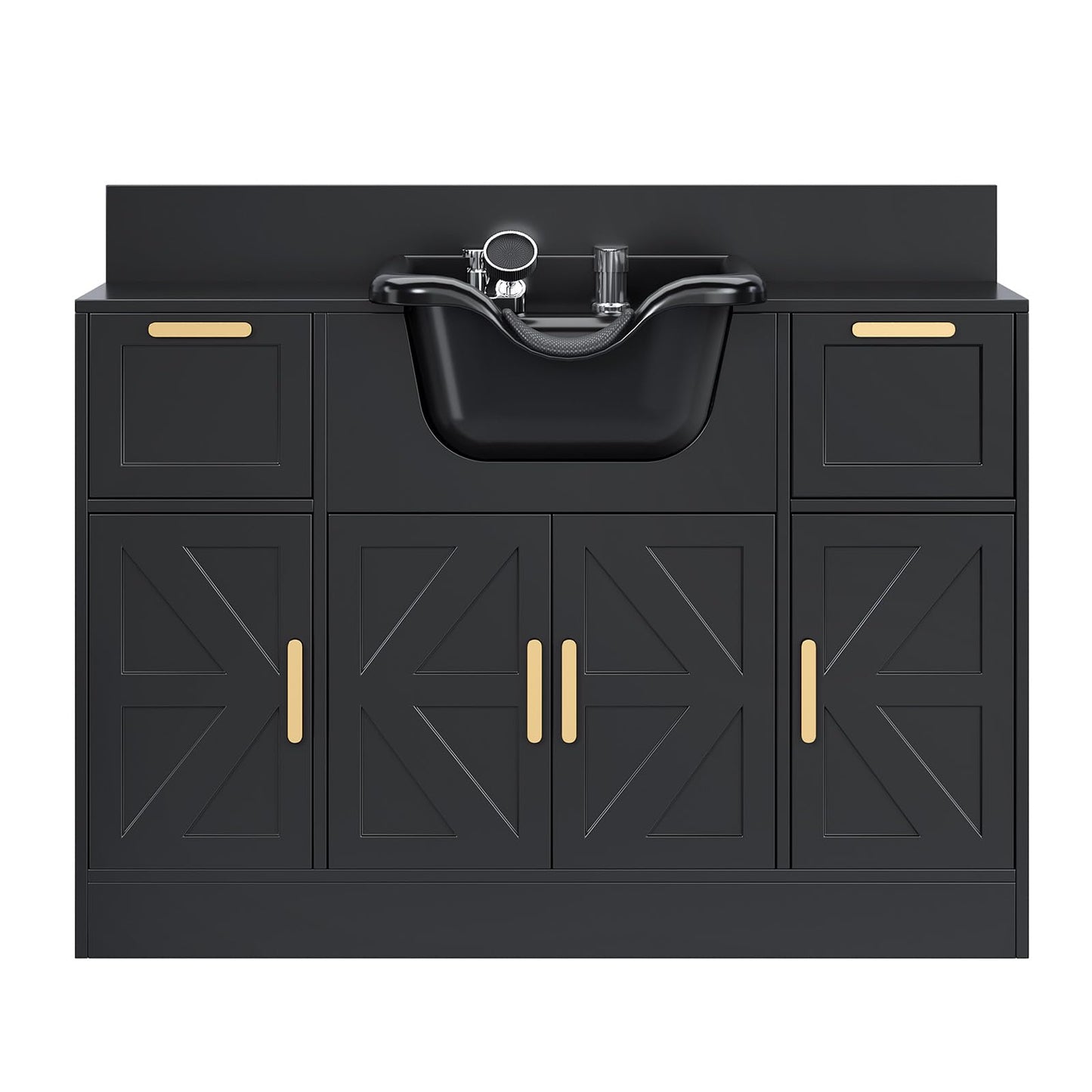 Omysalon SCWSB Freestanding Salon Wet Cabinet Station with Storage Drawers, Shampoo Bowl & Geometric Finish - G59001080