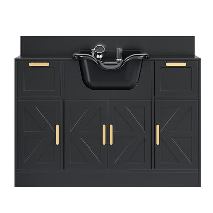 Omysalon SCWSB Freestanding Salon Wet Cabinet Station with Storage Drawers, Shampoo Bowl & Geometric Finish - G59001080