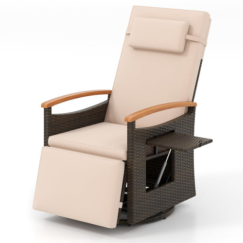 Tangkula Patio Rattan 360 Degree Swivel Recliner Chair, Wicker Lounge Chair w/Adjustable Backrest & Footrest - 2*HW72726BN
