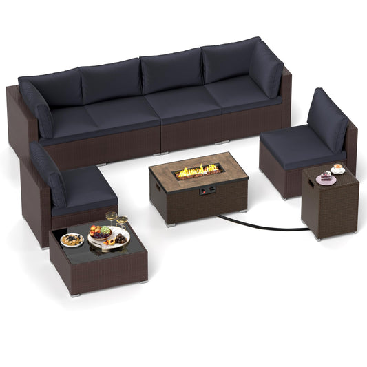 Tangkula 12 Pieces Patio Furniture Set with 32” Fire Pit Table and Propane Tank Cover - NP10261BK+HW71507DKA+