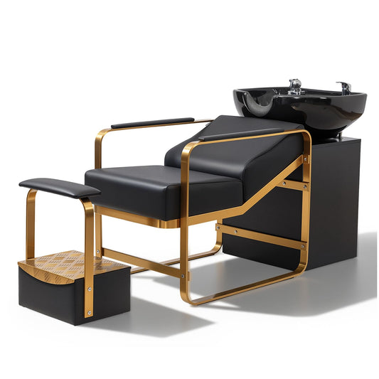 OmySalon BU2401 Salon Shampoo Backwash Chair Unit with Ceramic Shampoo Bowl & Storage Cabinet Station & Independent Footrest - G59000921