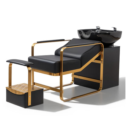 OmySalon BU2401 Salon Shampoo Backwash Chair Unit with Ceramic Shampoo Bowl & Storage Cabinet Station & Independent Footrest - G59000921