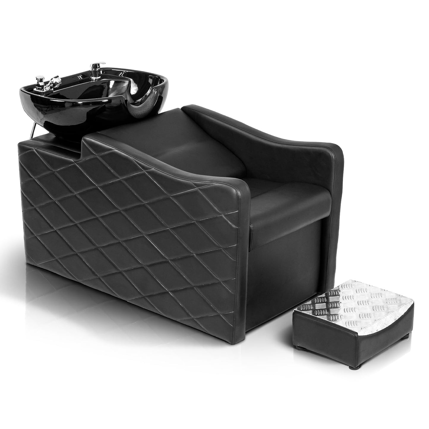 OmySalon BU1701 Salon Shampoo Bowl and Chair Backwash Unit with Large Ceramic Bowl & Freestanding Ottoman - G59000771