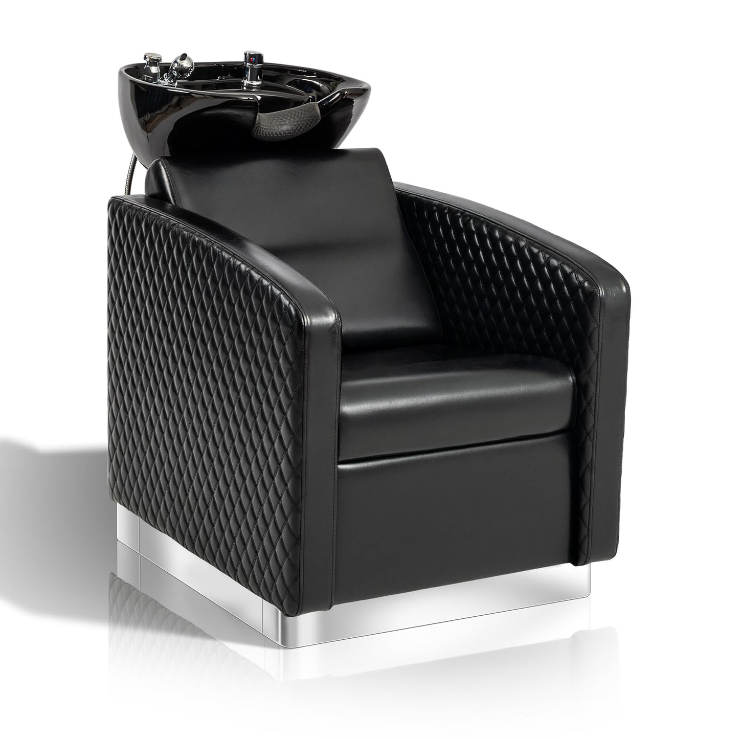 OmySalon BU1901 Salon Shampoo Bowl and Chair Backwash Unit with Large Ceramic Sink & Stainless Steel Base - G59000780