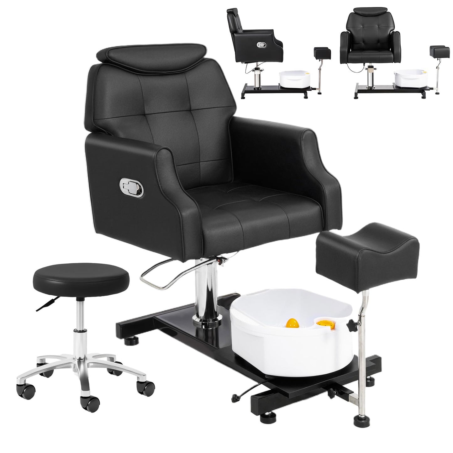 OmySalon PCM-WB 360° Rotation Hydraulic Pedicure Chair with Bubble Massage Foot Bath & Rolling Stool - G59000795