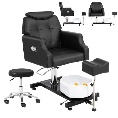 OmySalon PCM-WB 360° Rotation Hydraulic Pedicure Chair with Bubble Massage Foot Bath & Rolling Stool - G59000795