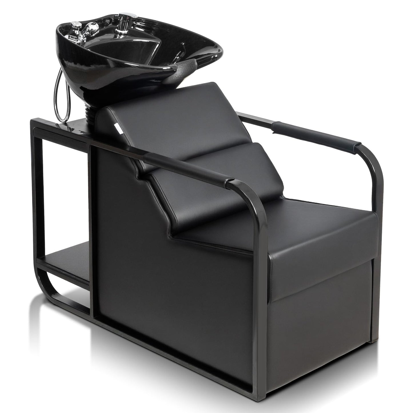 OmySalon BU2201 Salon Shampoo Backwash Chair Unit with Tilting Ceramic Bowl & Storage Shelf - G59000917