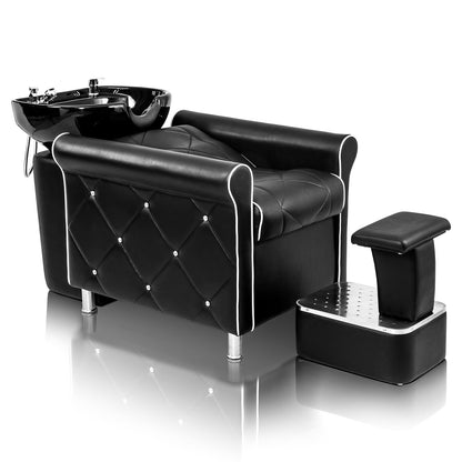 OmySalon BU1601 Salon Shampoo Bowl and Chair Backwash Unit with  Large Porcelain Bowl & Independent Footrest - G59001241