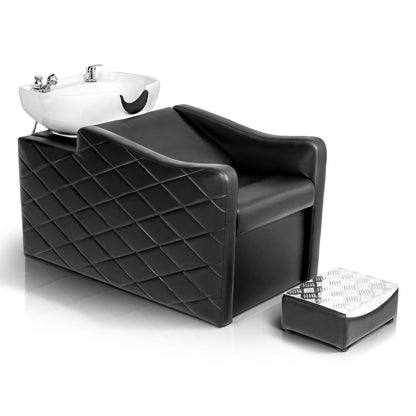 OmySalon BU1701 Salon Shampoo Bowl and Chair Backwash Unit with Large Ceramic Bowl & Freestanding Ottoman - G59000771