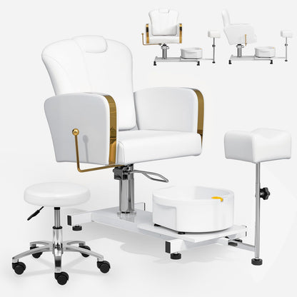 OmySalon PCM-WB 360° Rotation Hydraulic Pedicure Chair with Bubble Foot Bath & Rolling Stool - G59001133