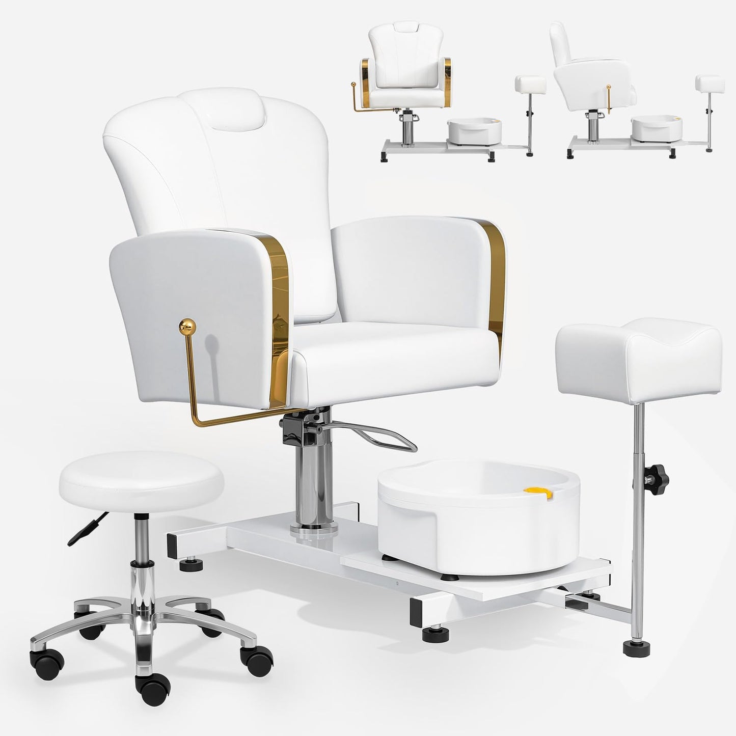 OmySalon PCM-WB 360° Rotation Hydraulic Pedicure Chair with Bubble Foot Bath & Rolling Stool - G59001133