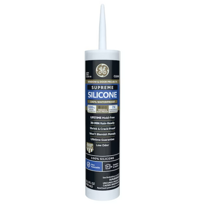 GE Supreme Silicone Windows, Doors, Exteriors 10.1-oz Clear Silicone Caulk - 71223241