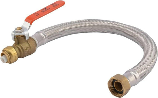 GE SharkBite 1/2 in. x 3/4 in. FIP Stainless Steel Braided Flexible Water Heater Connector with Ball Valve (18 in. Length) - U3068FLEX18BVLF