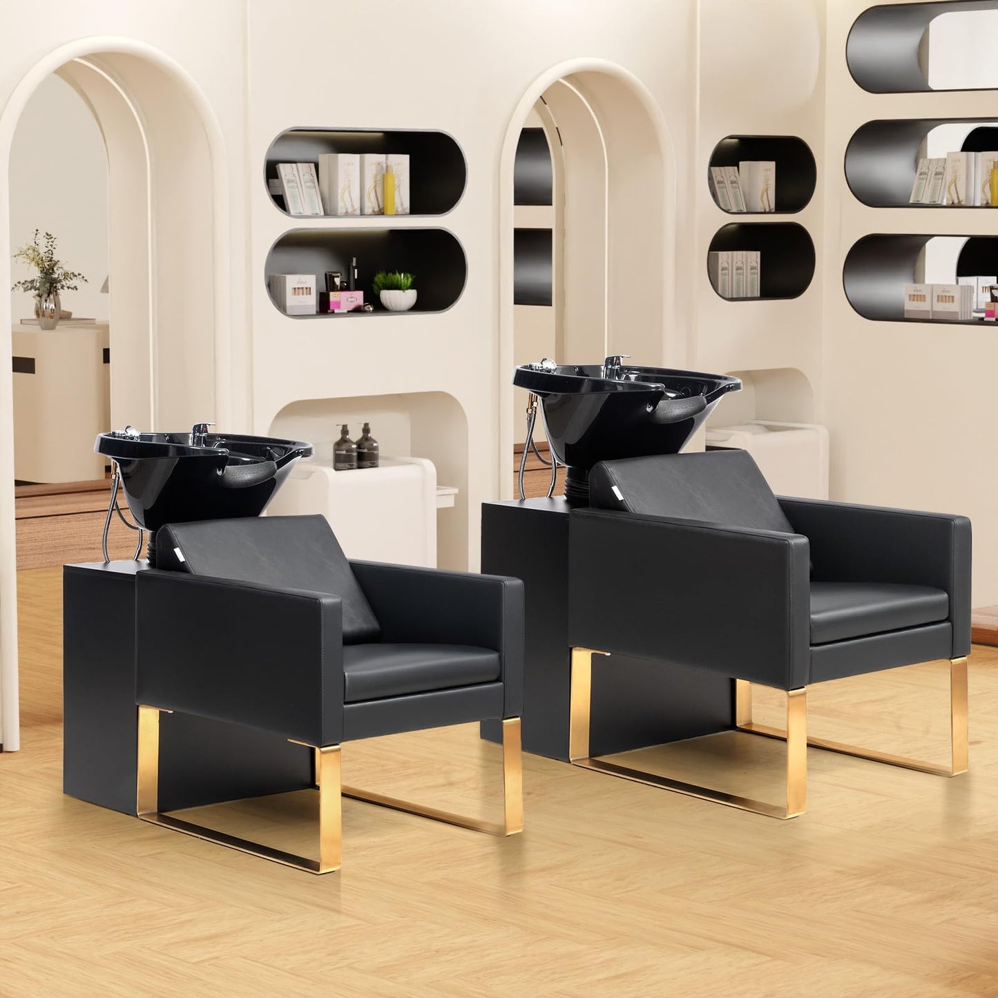 OmySalon BU2001 Salon Shampoo Backwash Chair Unit with ABS Plastic Bowl & Wooden Cabinet - G59000912