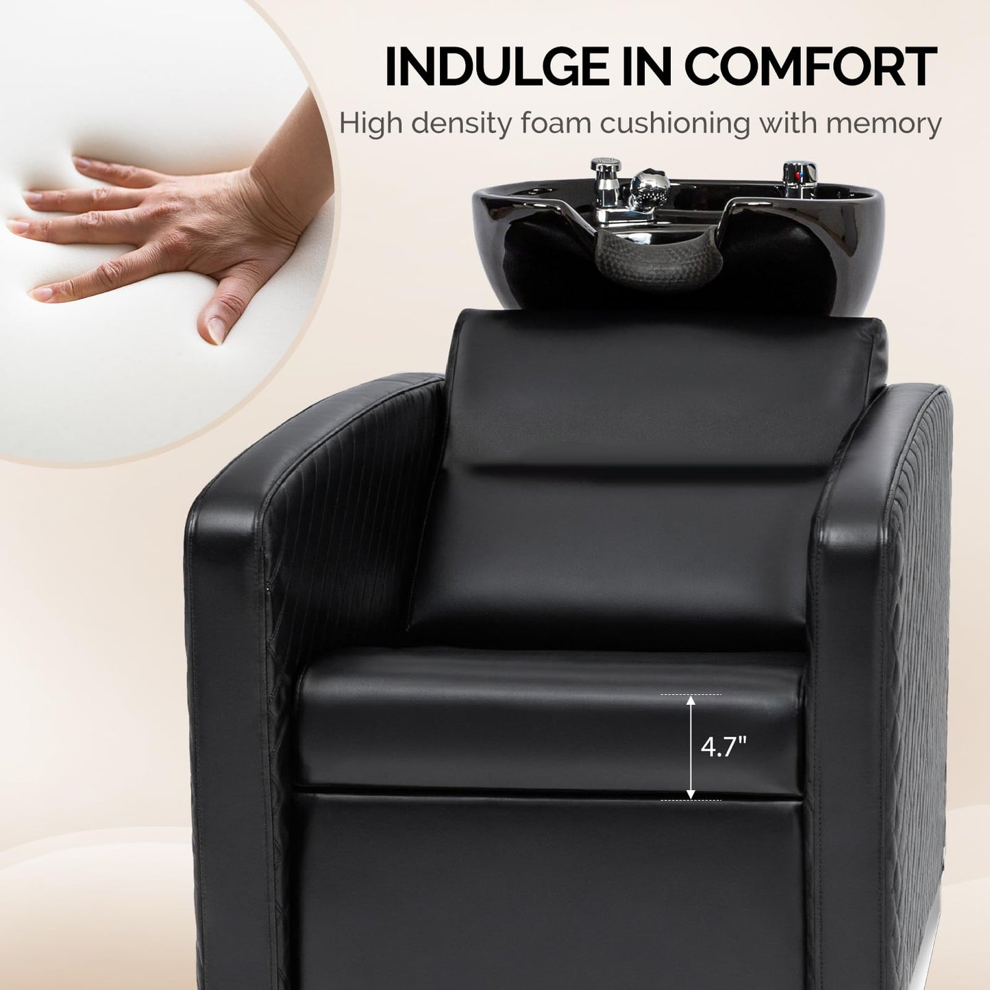 OmySalon BU1901 Salon Shampoo Bowl and Chair Backwash Unit with Large Ceramic Sink & Stainless Steel Base - G59000780