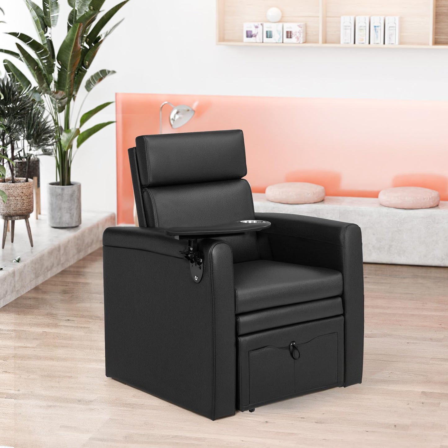 OmySalon PCE-WR Professional Full-Floor Support Electric Pedicure Chair with Adjustable Backrest & Hidden Storage Platfo - G59000797
