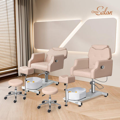OmySalon PCM-WB 360° Rotation Hydraulic Pedicure Chair with Bubble Massage Foot Bath & Rolling Stool - G59000795