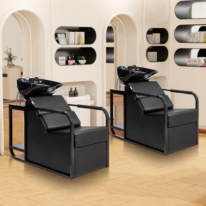 OmySalon BU2201 Salon Shampoo Backwash Chair Unit with Tilting Ceramic Bowl & Storage Shelf - G59000917