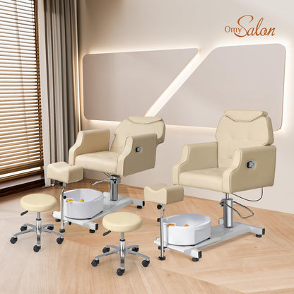 OmySalon PCM-WB 360° Rotation Hydraulic Pedicure Chair with Bubble Massage Foot Bath & Rolling Stool - G59000795