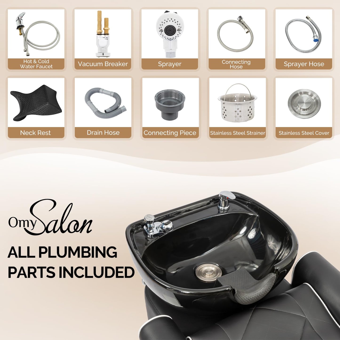 OmySalon BU1601 Salon Shampoo Bowl and Chair Backwash Unit with  Large Porcelain Bowl & Independent Footrest - G59001241