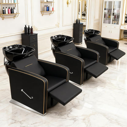 OmySalon BU1221 Salon Shampoo Backwash Chair Unit with Ceramic Shampoo Bowl & Adjustable Footrest - G59001089
