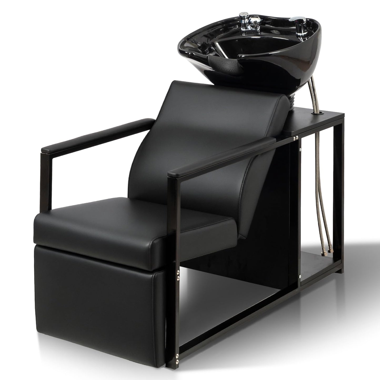 OmySalon BU2301 Salon Shampoo Backwash Chair Unit with Porcelain Bowl & Storage Shelf - G59000919