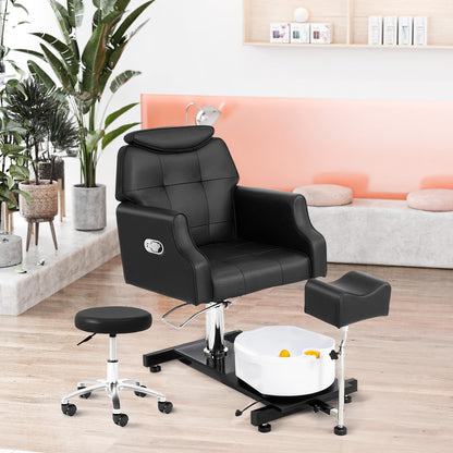 OmySalon PCM-WB 360° Rotation Hydraulic Pedicure Chair with Bubble Massage Foot Bath & Rolling Stool - G59000795