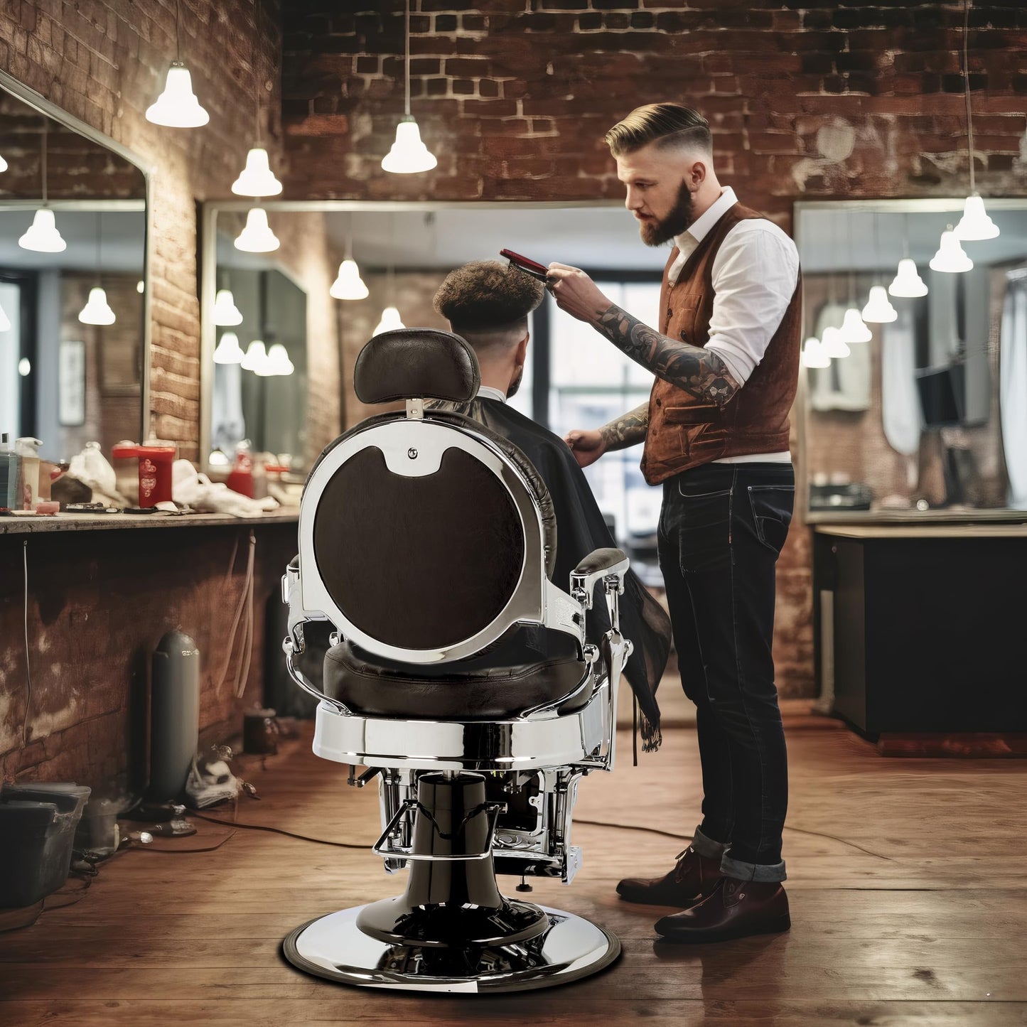 OmySalon PH441 Vintage Style Heavy Duty Hydraulic Recline Barber Chair - G59000441