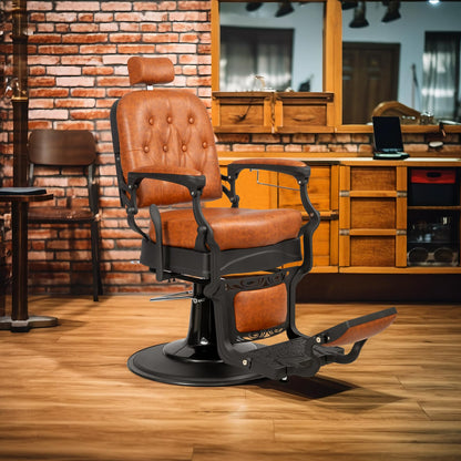 OmySalon PH701 Vintage Style Heavy Duty Hydraulic Recline Square Backrest Barber Chair - G59000701