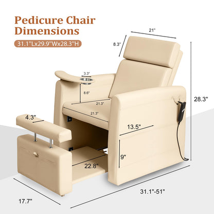 OmySalon PCE-WR Professional Full-Floor Support Electric Pedicure Chair with Adjustable Backrest & Hidden Storage Platfo - G59000797
