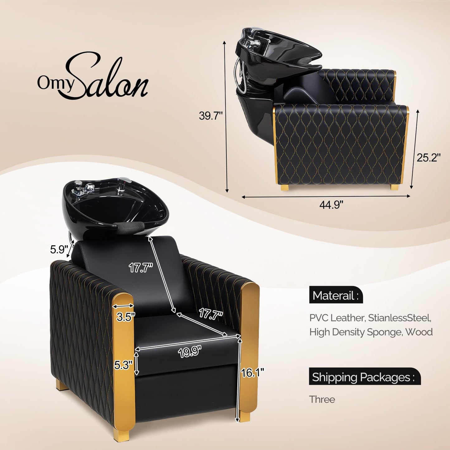 OmySalon BU2701 Salon Shampoo Backwash Chair with Tilting Porcelain Bowl - G59001098
