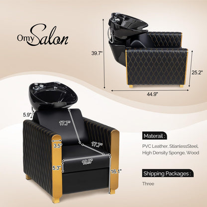 OmySalon BU2701 Salon Shampoo Backwash Chair with Tilting Porcelain Bowl - G59001098