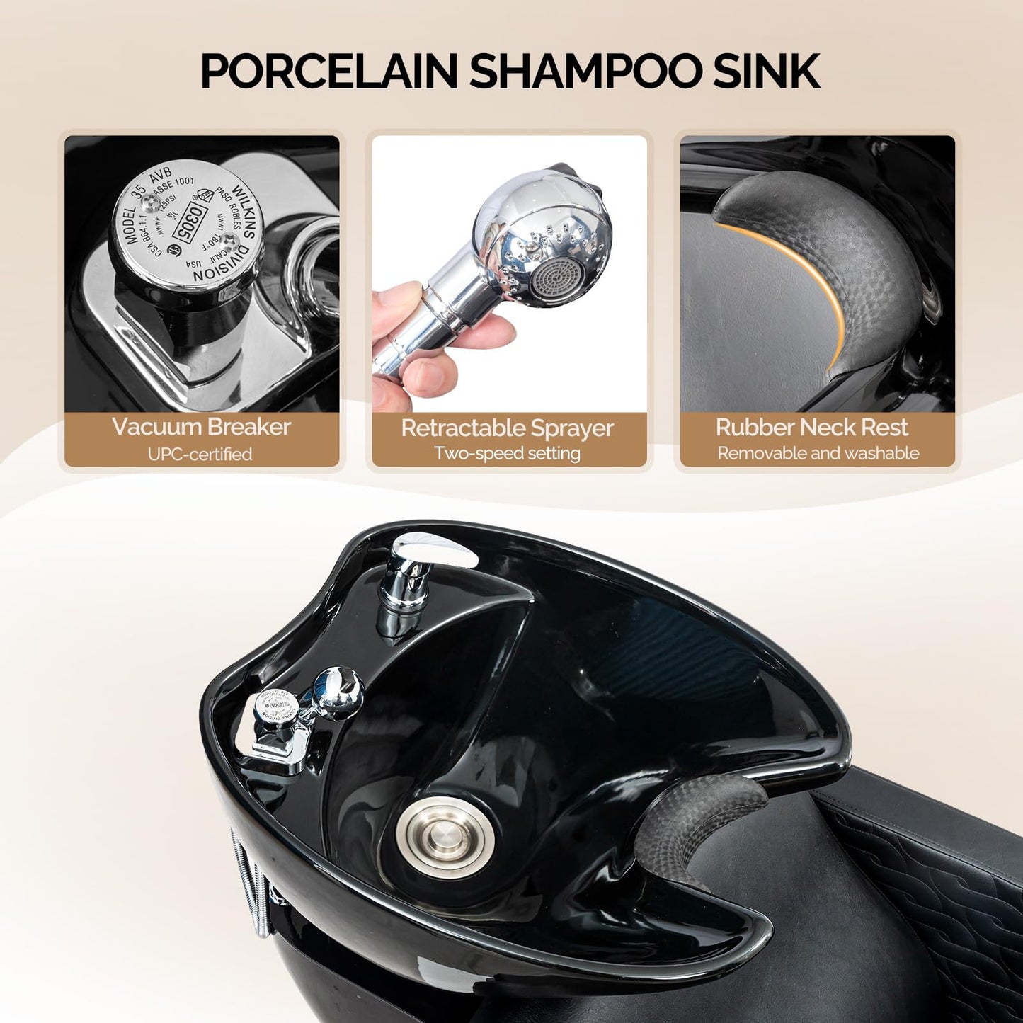 OmySalon BU1411 Salon Shampoo Bowl and Chair Backwash Unit with Tilting Porcelain Bowl - G59001041