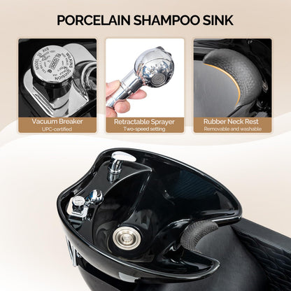 OmySalon BU1411 Salon Shampoo Bowl and Chair Backwash Unit with Tilting Porcelain Bowl - G59001041