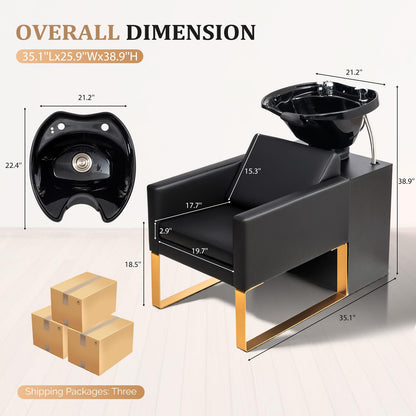 OmySalon BU2001 Salon Shampoo Backwash Chair Unit with ABS Plastic Bowl & Wooden Cabinet - G59000912
