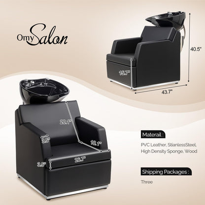 OmySalon BU2601 Salon Shampoo Backwash Chair with Tilting Porcelain Bowl - G59001095