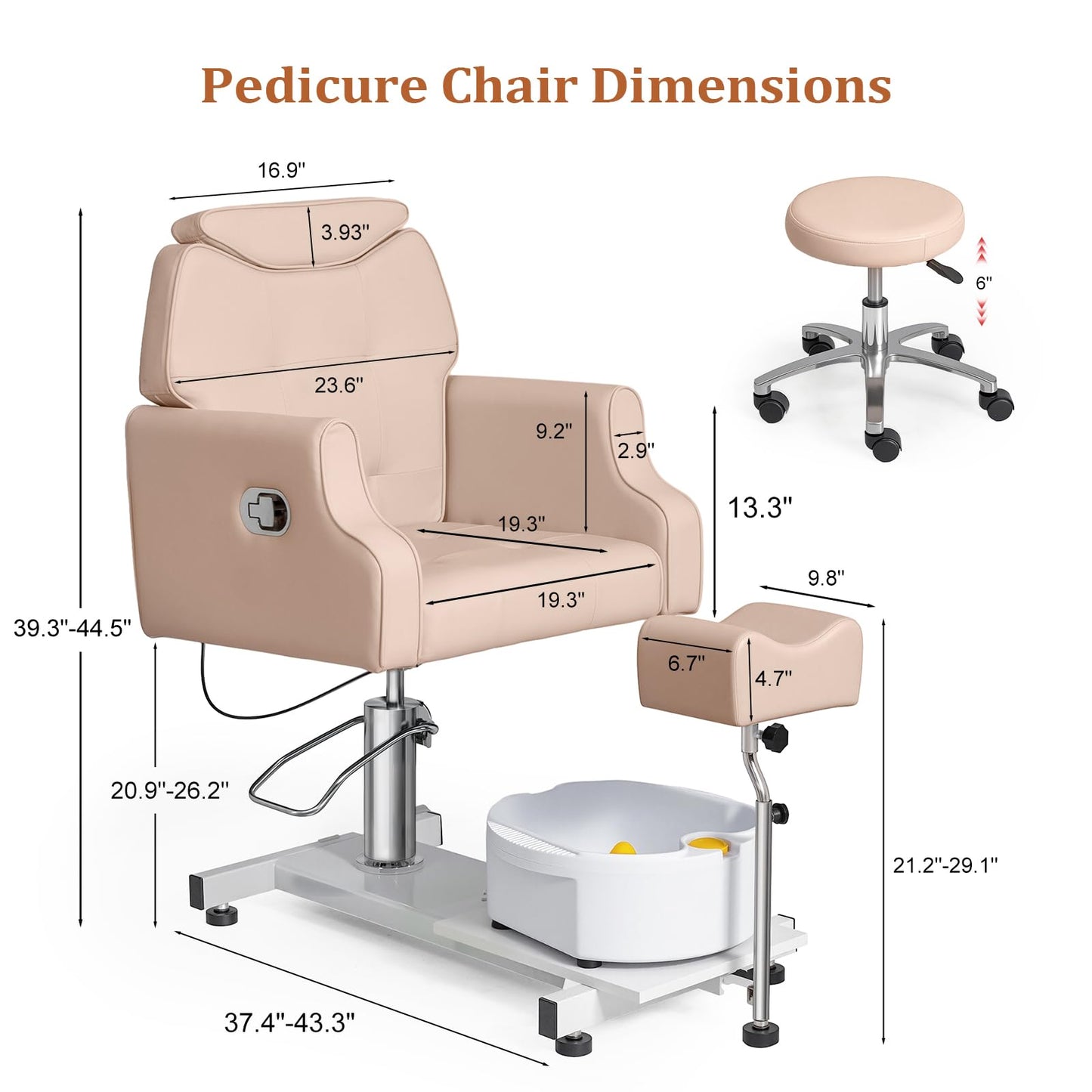 OmySalon PCM-WB 360° Rotation Hydraulic Pedicure Chair with Bubble Massage Foot Bath & Rolling Stool - G59000795