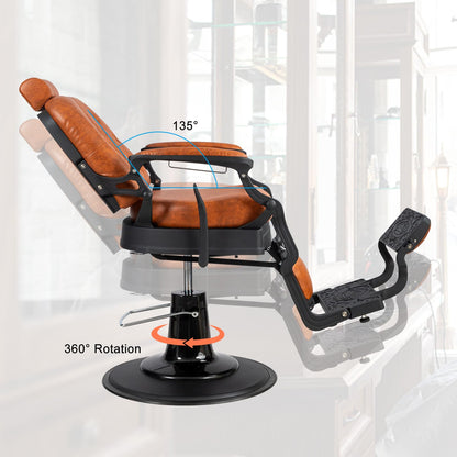OmySalon PH701 Vintage Style Heavy Duty Hydraulic Recline Square Backrest Barber Chair - G59000701
