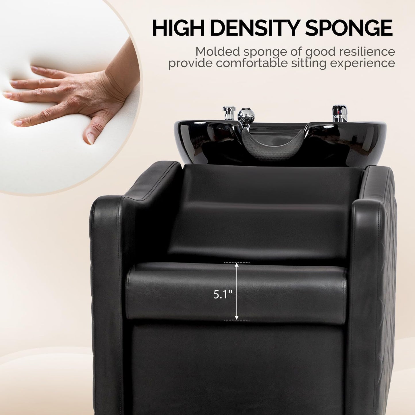 OmySalon BU1701 Salon Shampoo Bowl and Chair Backwash Unit with Large Ceramic Bowl & Freestanding Ottoman - G59000771