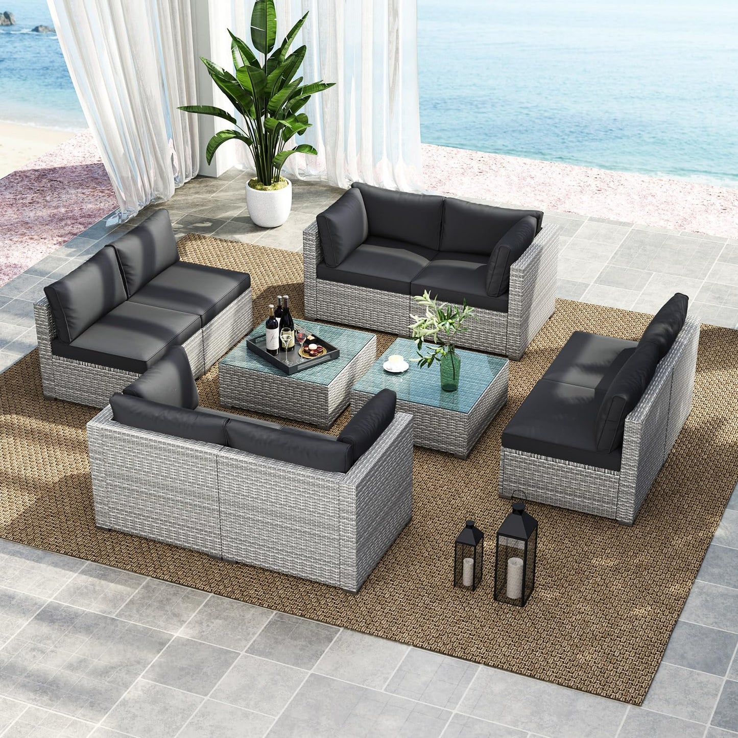 Tangkula 5-Piece Outdoor Patio Sectional Sofa Couch - HW73141GR+
