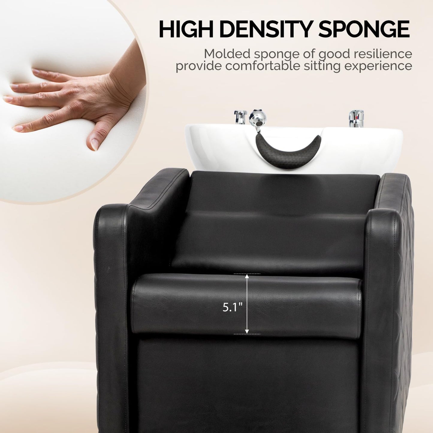 OmySalon BU1701 Salon Shampoo Bowl and Chair Backwash Unit with Large Ceramic Bowl & Freestanding Ottoman - G59000771