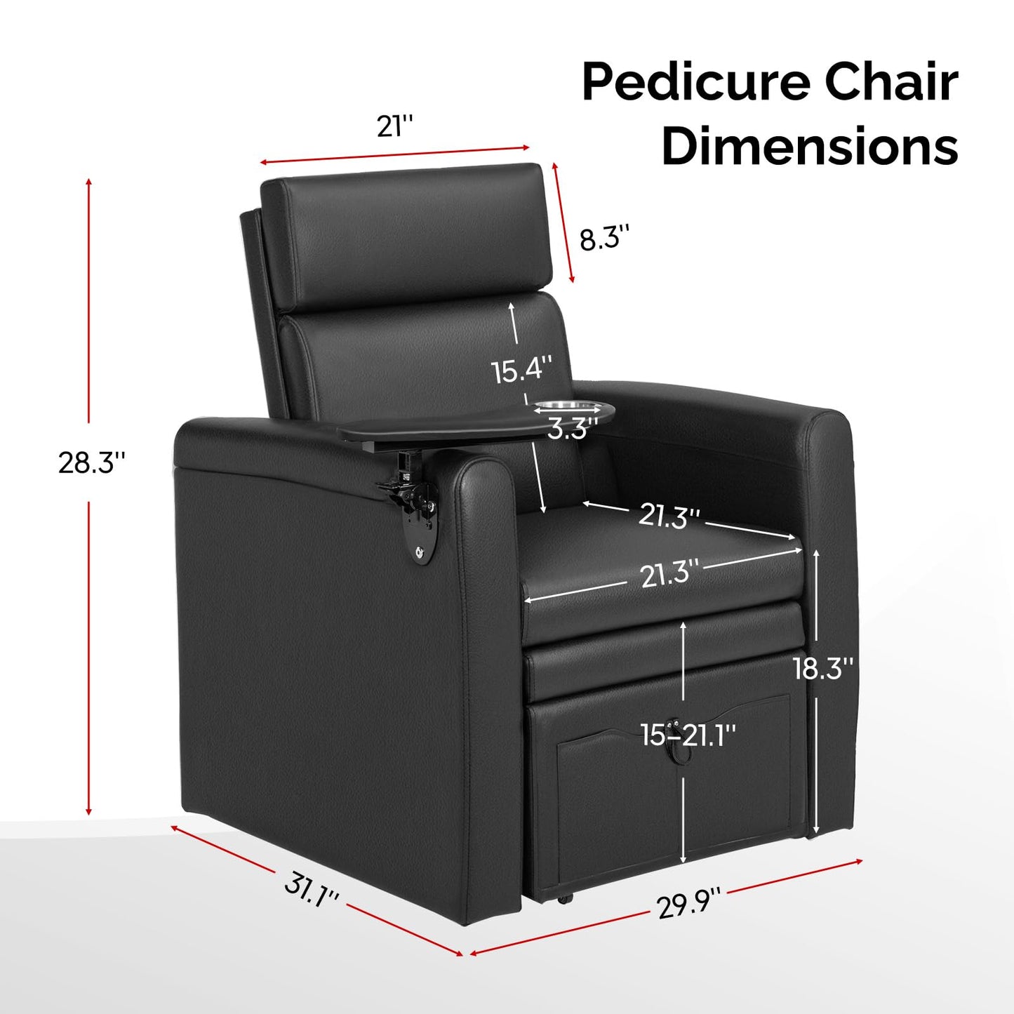 OmySalon PCE-WR Professional Full-Floor Support Electric Pedicure Chair with Adjustable Backrest & Hidden Storage Platfo - G59000797