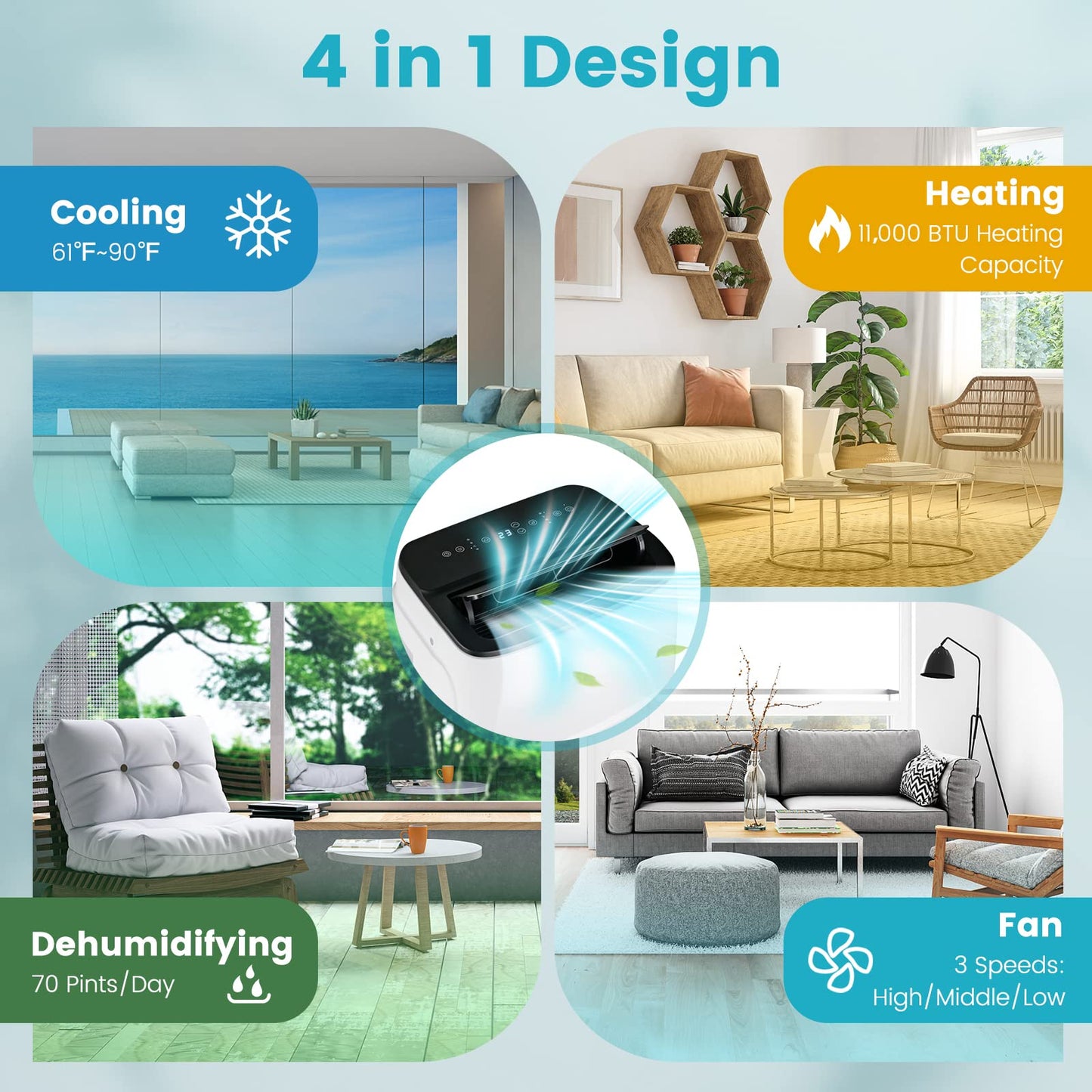 Tangkula Smart Portable Air Conditioner & Heater 13000 BTU, 4-in-1 Stand up AC Unit - FP10269US-WH