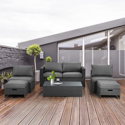 Tangkula 6 Pieces Patio Rattan Furniture Set, Patiojoy No Assembly Outdoor Conversation Set - NP10110WL-GR