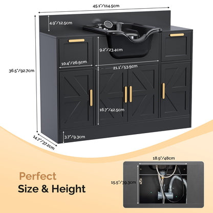 Omysalon SCWSB Freestanding Salon Wet Cabinet Station with Storage Drawers, Shampoo Bowl & Geometric Finish - G59001080